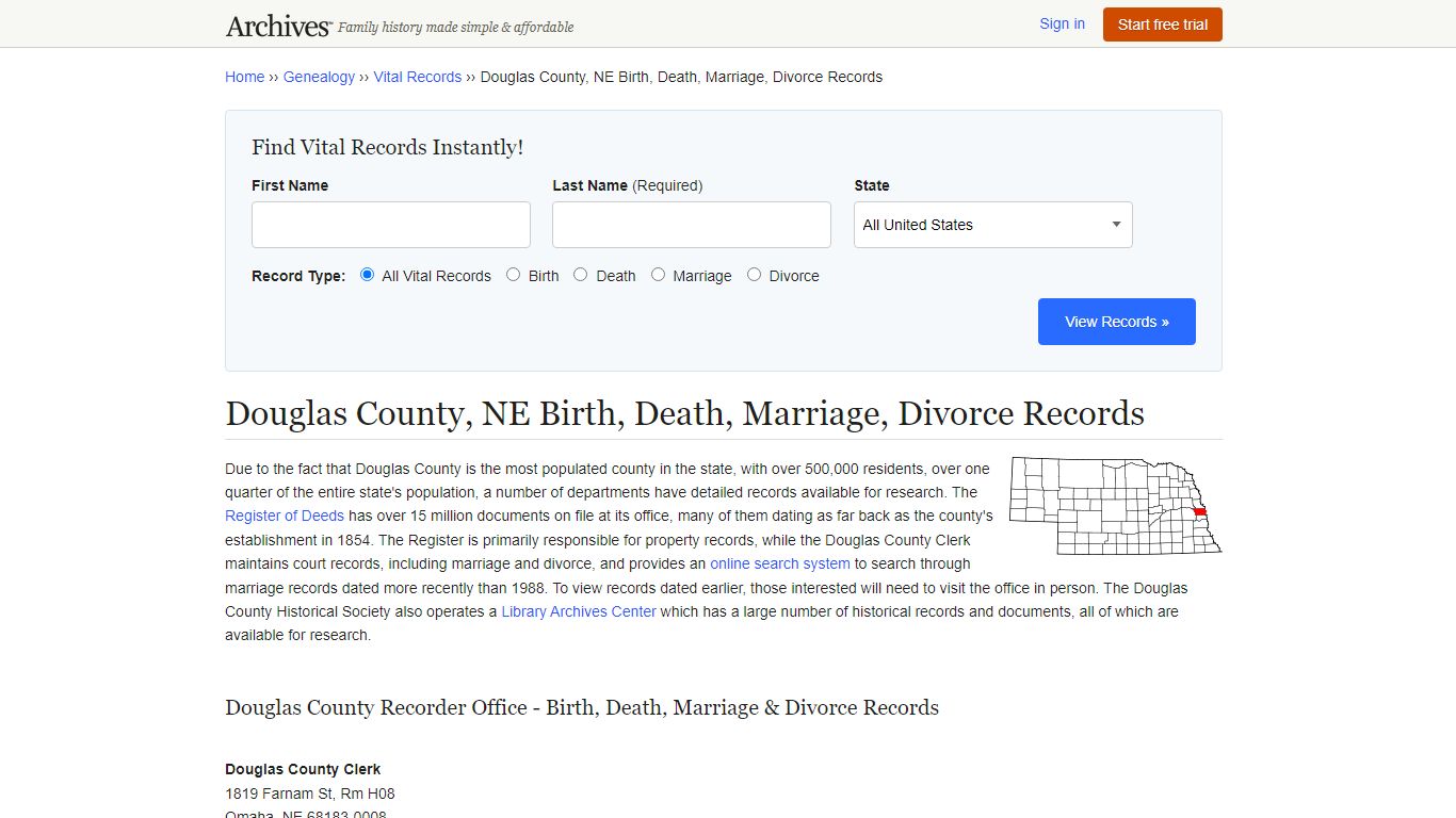 Douglas County, NE Birth, Death, Marriage, Divorce Records